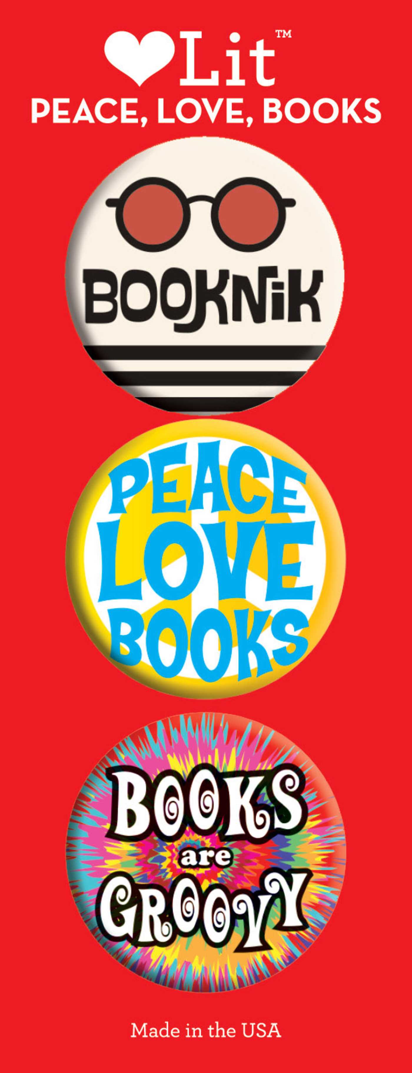 Peace, Love, Books 3-Button Assortment