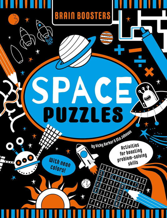 Brain Boosters Space Puzzles (with neon colors) Learning Activity Book for Kids