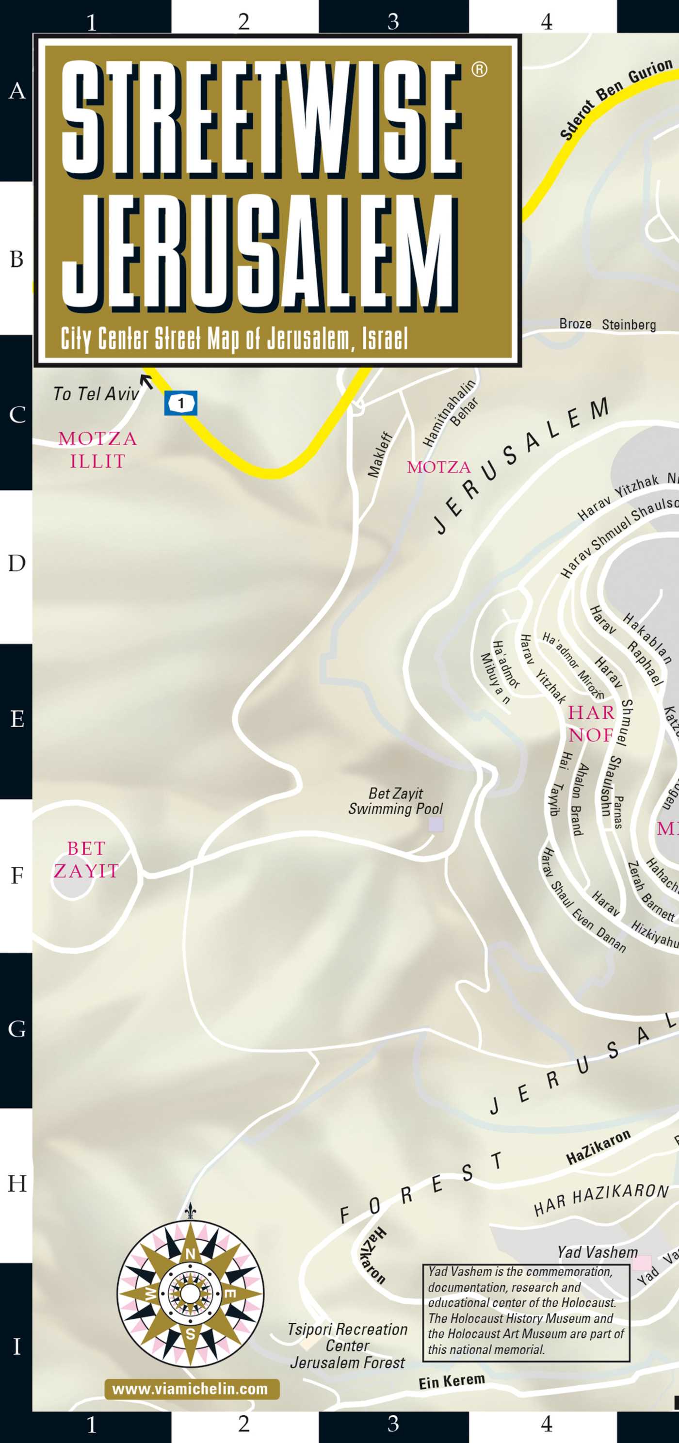 Streetwise Jerusalem Map - Laminated City Center Street Map of Jerusalem, Israel